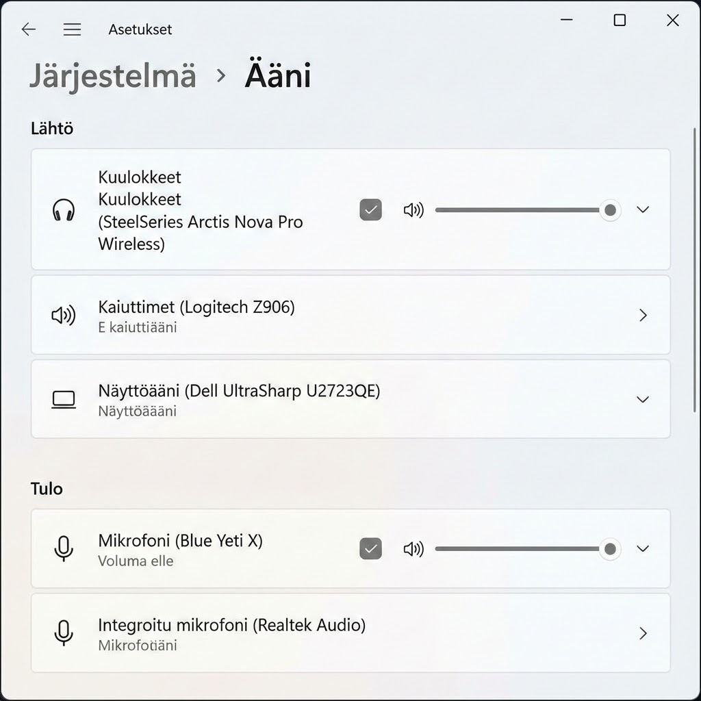 Tarkista oikea äänilähde